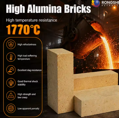 Batu Bata Alumina Tinggi Suhu Tinggi Rongsheng LZ-55 LZ-65 LZ-75 Batu Bata Api Batu Tahan Beban Berat 1770C Untuk Tungku Kiln