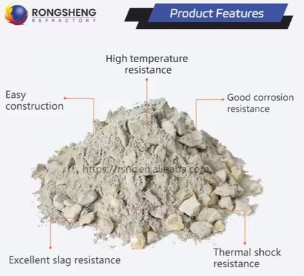Mullite refractory castable tidak berbentuk Isolasi suhu tinggi Korundum kekuatan tinggi