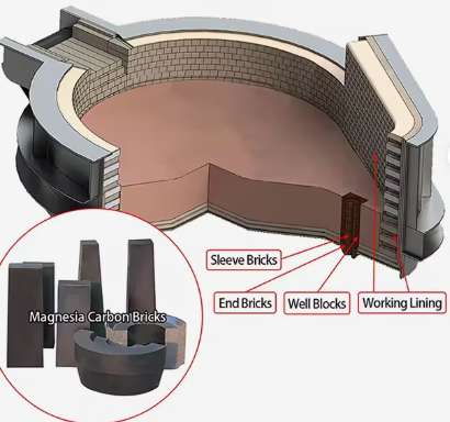 Batu Bata Magnesia Karbon Tahan Api Rongsheng Suhu Tinggi 1800℃ Batu Bata Magnesium Karbon Untuk EAF dan Konverter