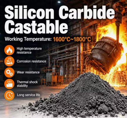 Karbida Silikon Temperatur Tinggi Caustable SiC Refractory Caustable Untuk Boiler Tungku Baja Dan Lining Tungku Industri